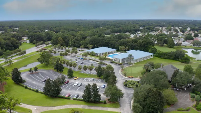 Aerial view of one of the Oak Run amenity centers.