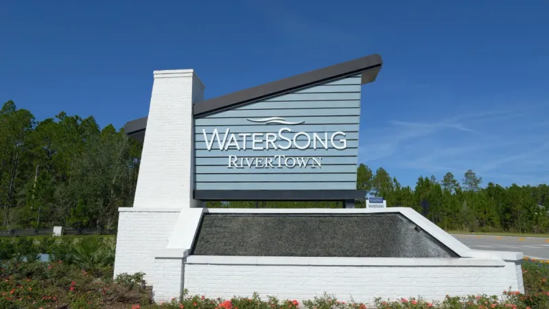 Monument sign at entrance of WaterSong at RiverTown.