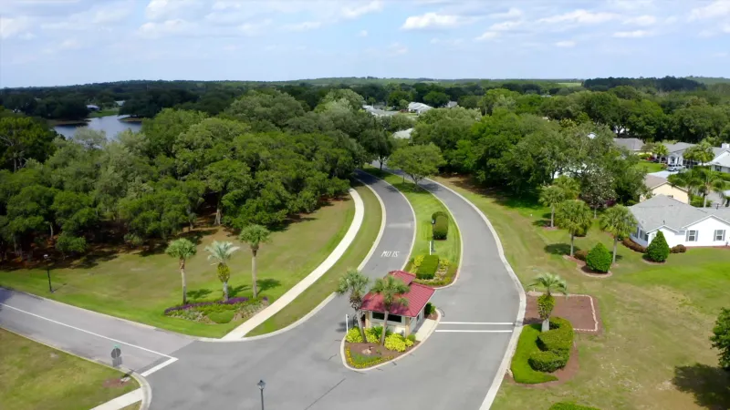 Gated entrance of the Highland Lakes community.