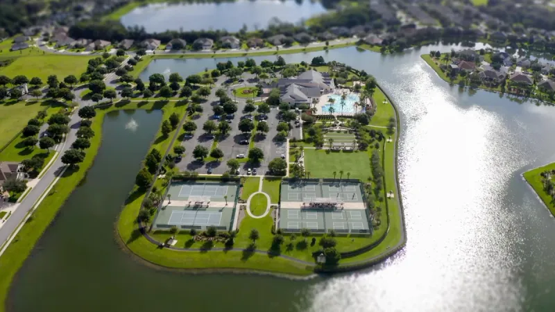 View of the beautifully landscaped amenities at Lakes of Mount Dora.