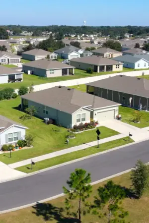Aerial view of a variety of JB Ranch homes along a neighborhood streets.