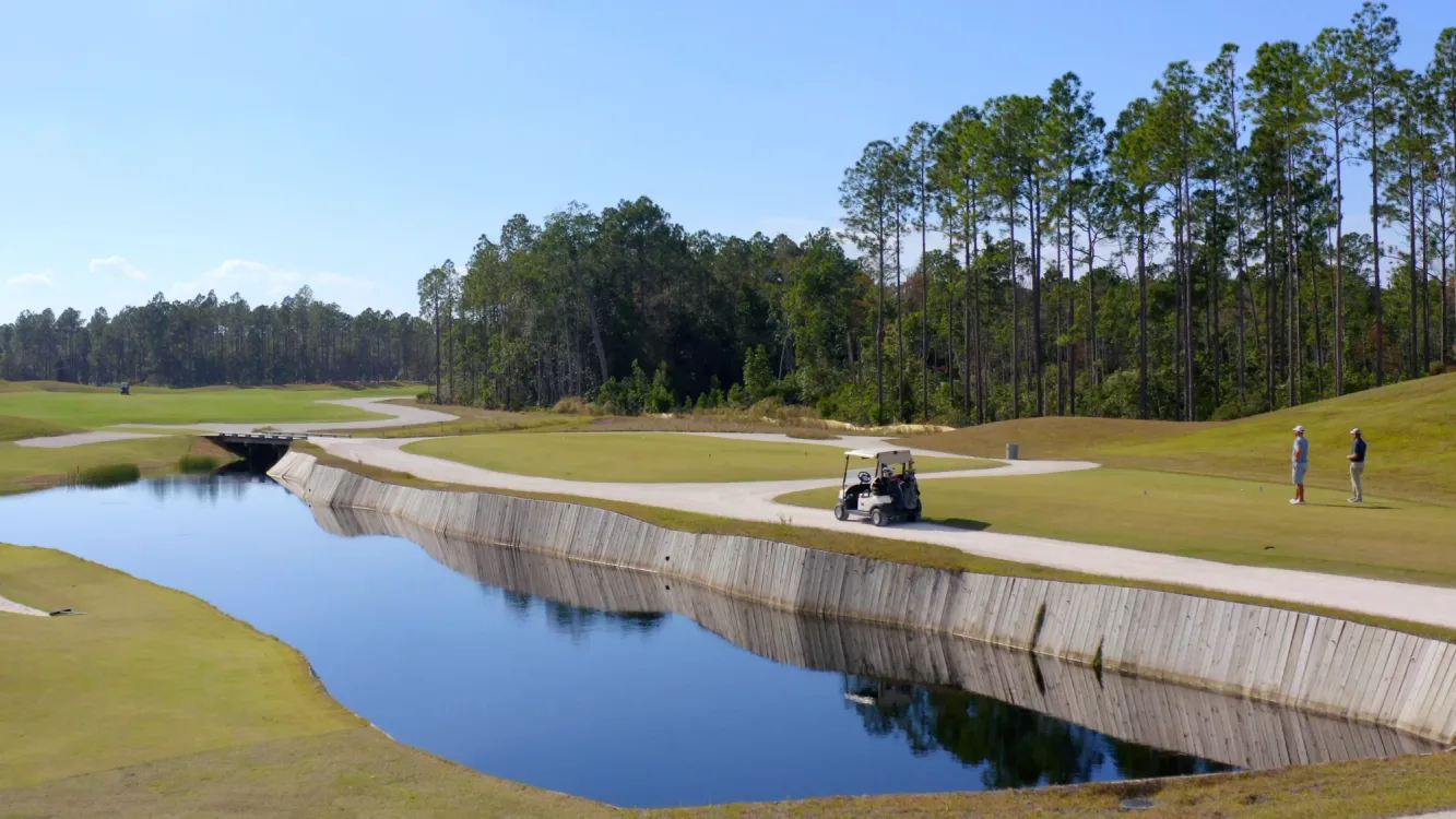 Stillwater by Lennar, a Jacksonville FL 55+ community, golf course with rolling fairways, water features and golf carts