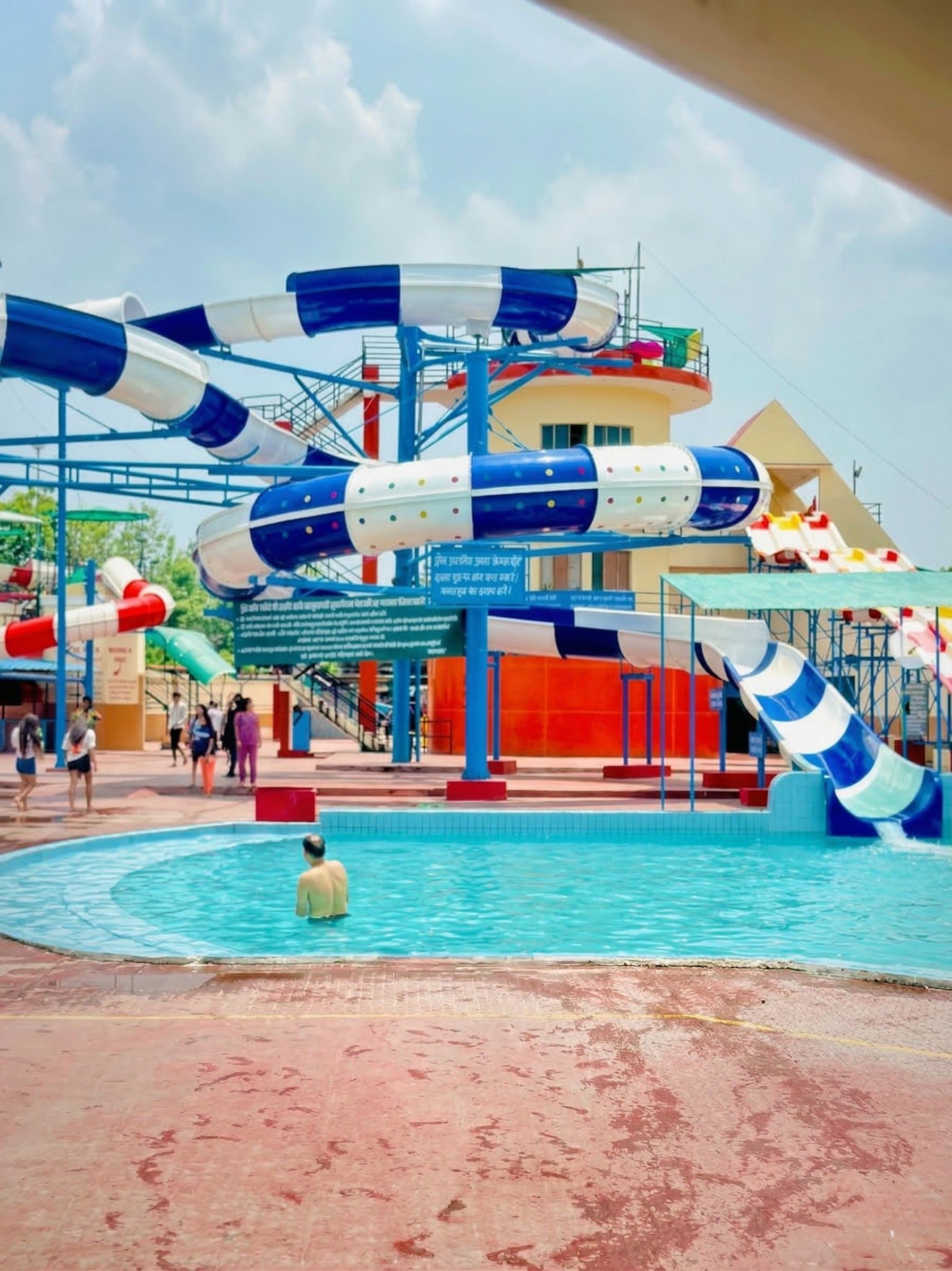 Boond blue-and-white water slides at Funcity Bareilly at Funcity Bareilly Banquet Lawns