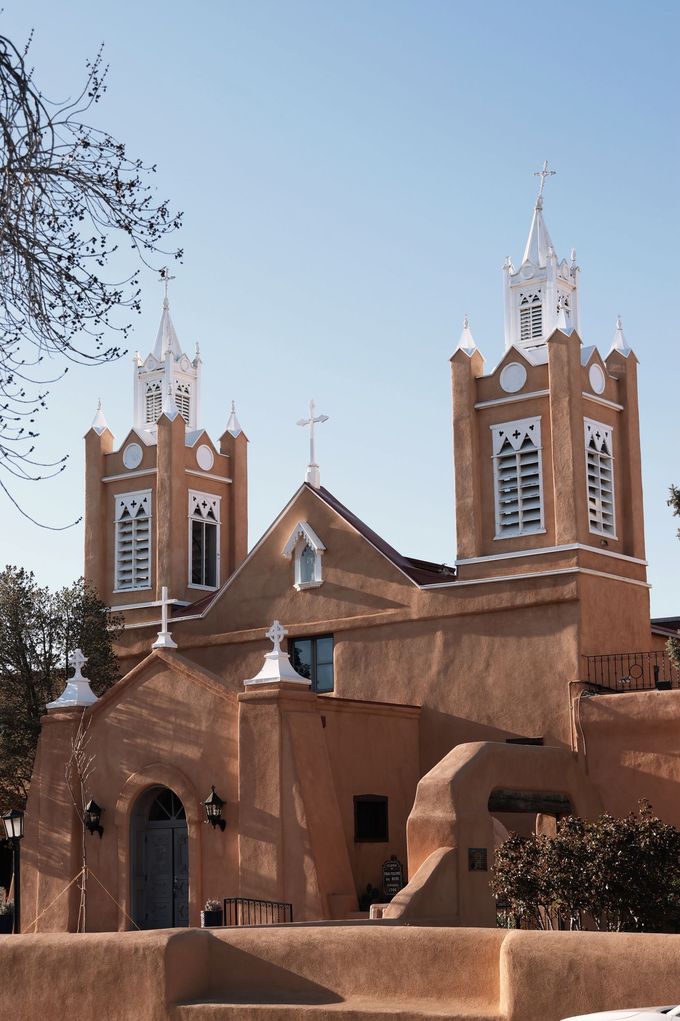 The twin towers of San Felipe de Neri Church in Old Town Albuquerque.