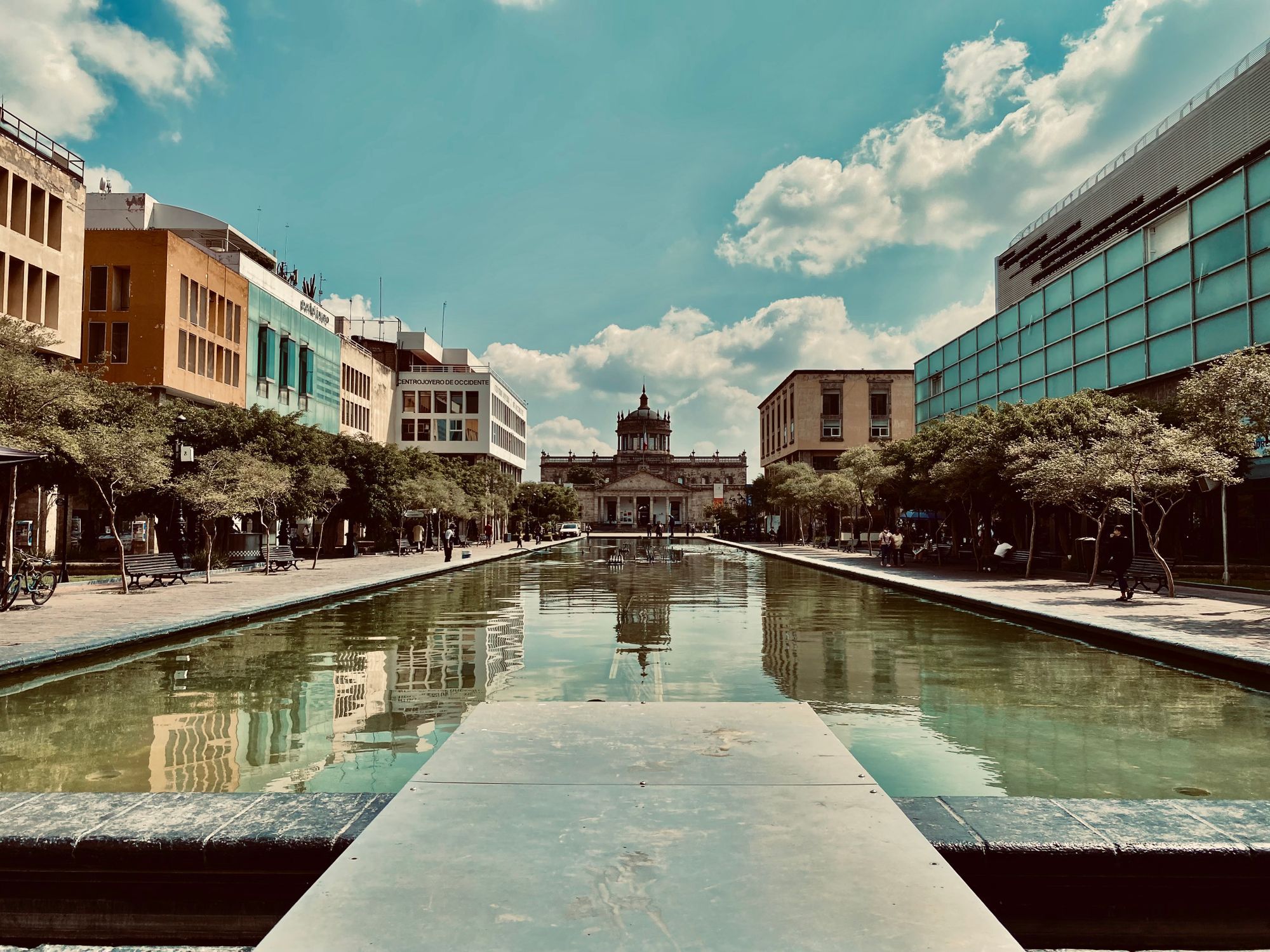 The Hospicio Cabañas at the end of the reflecting pool in Plaza Tapatía, Guadalajara.