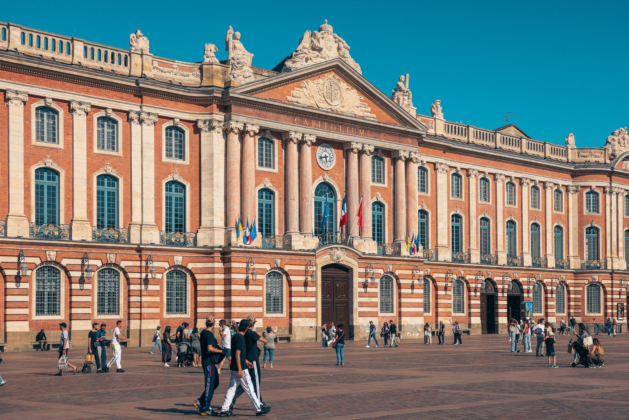 The facade of the Capitole de Toulouse on the Place du Capitole.