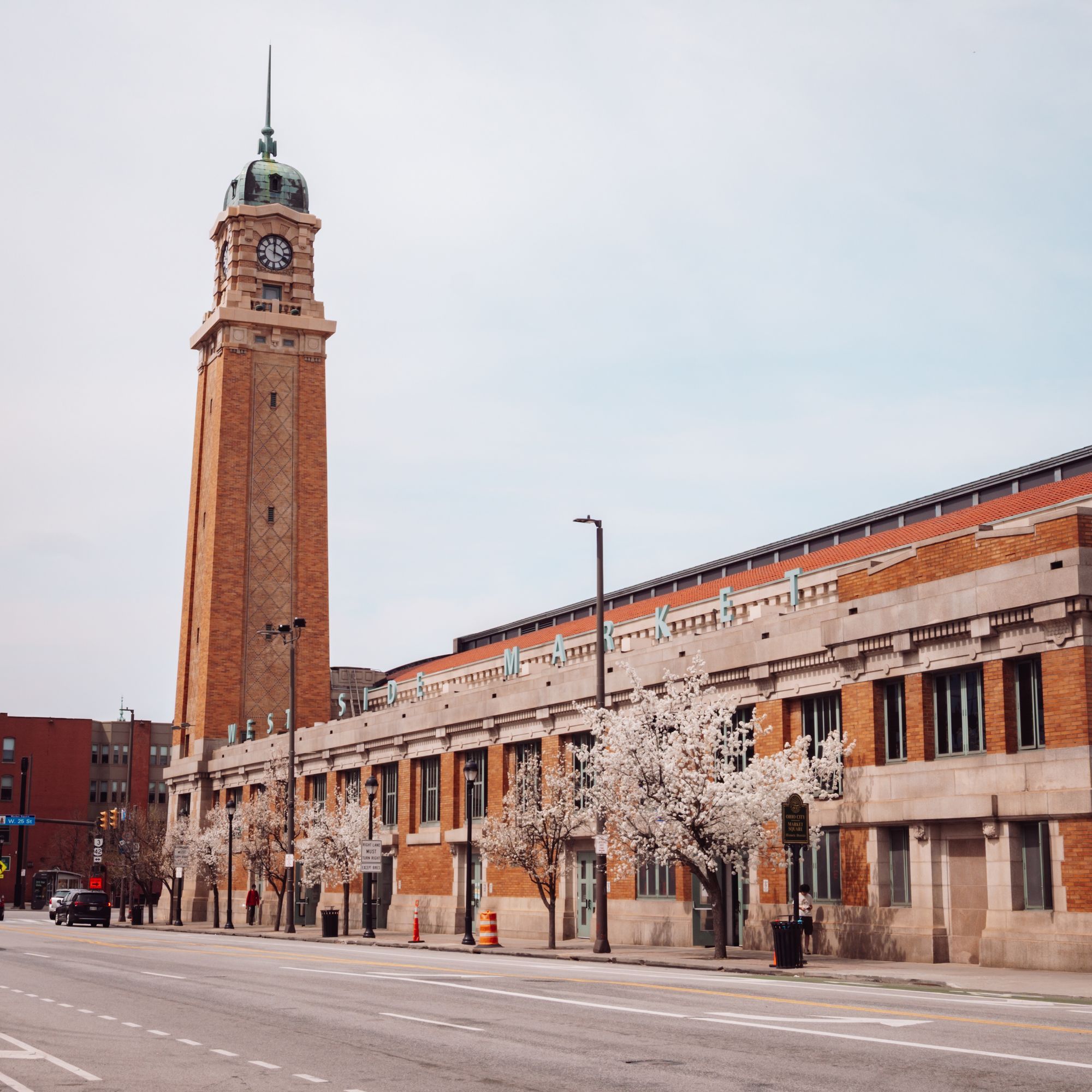 The clock tower of the West Side Market in Cleveland.