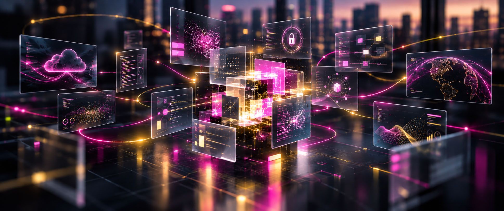 Digital ecosystem connecting different areas of technology, innovation, and business