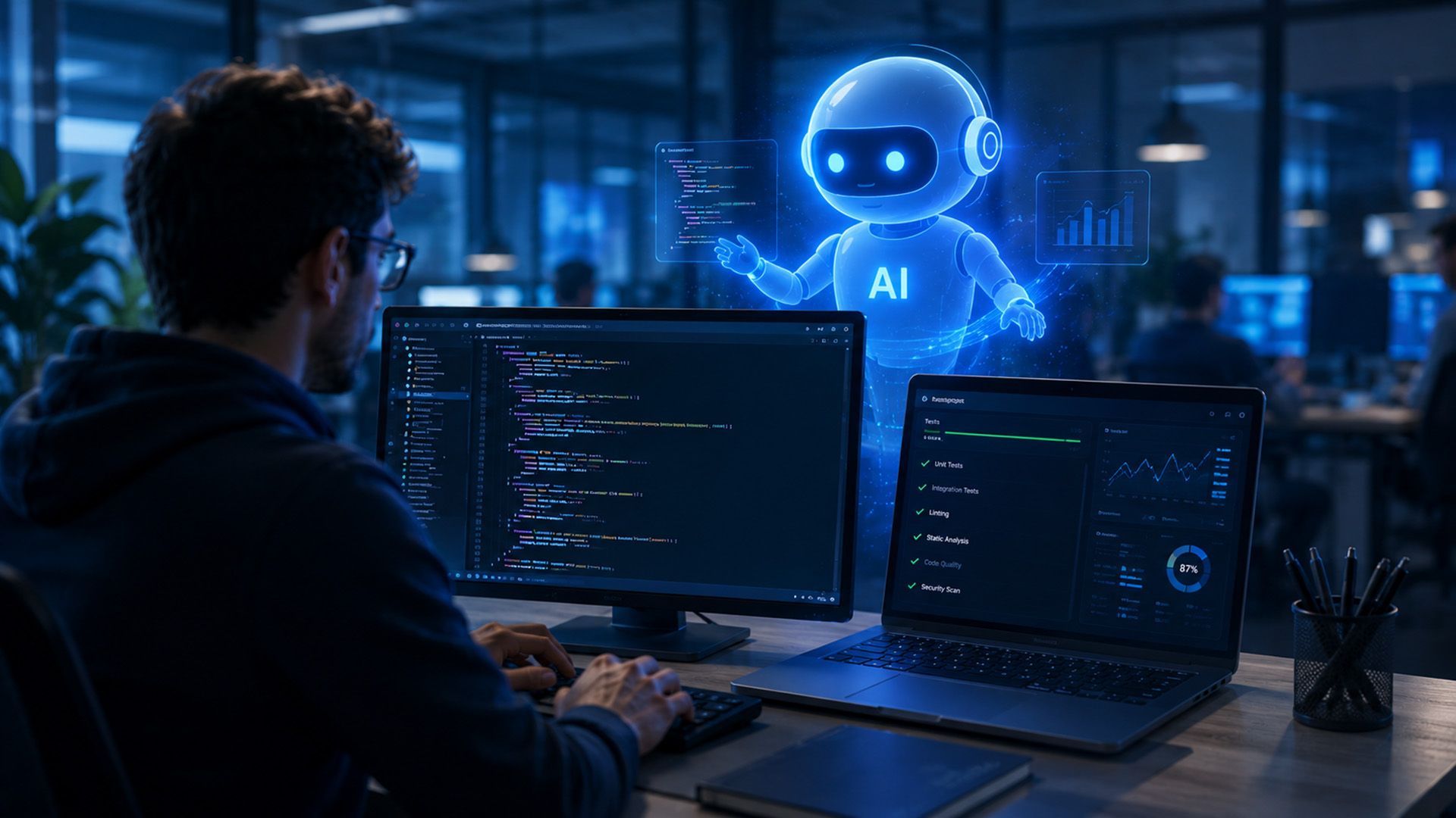 Intelligent agent checking code created by a developer