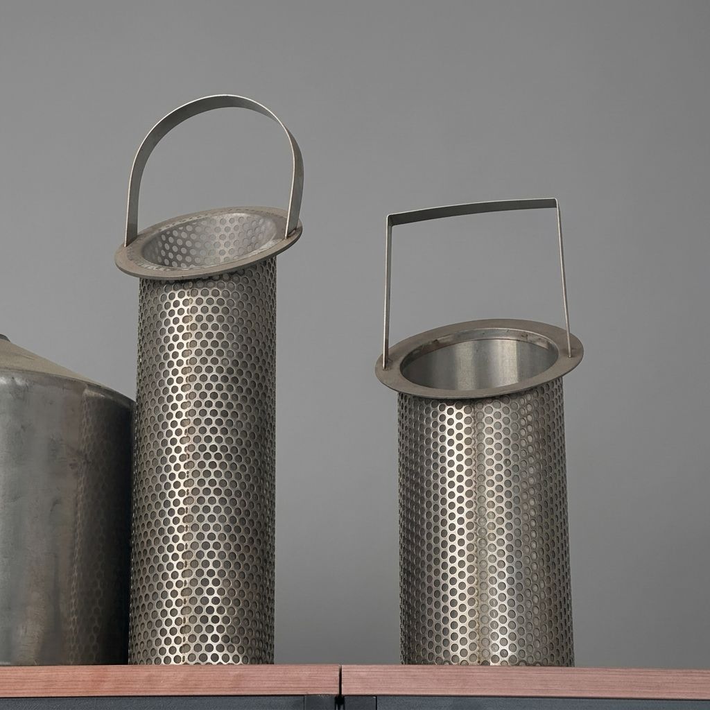 Double-layer perforated and woven mesh filter baskets for wastewater straining