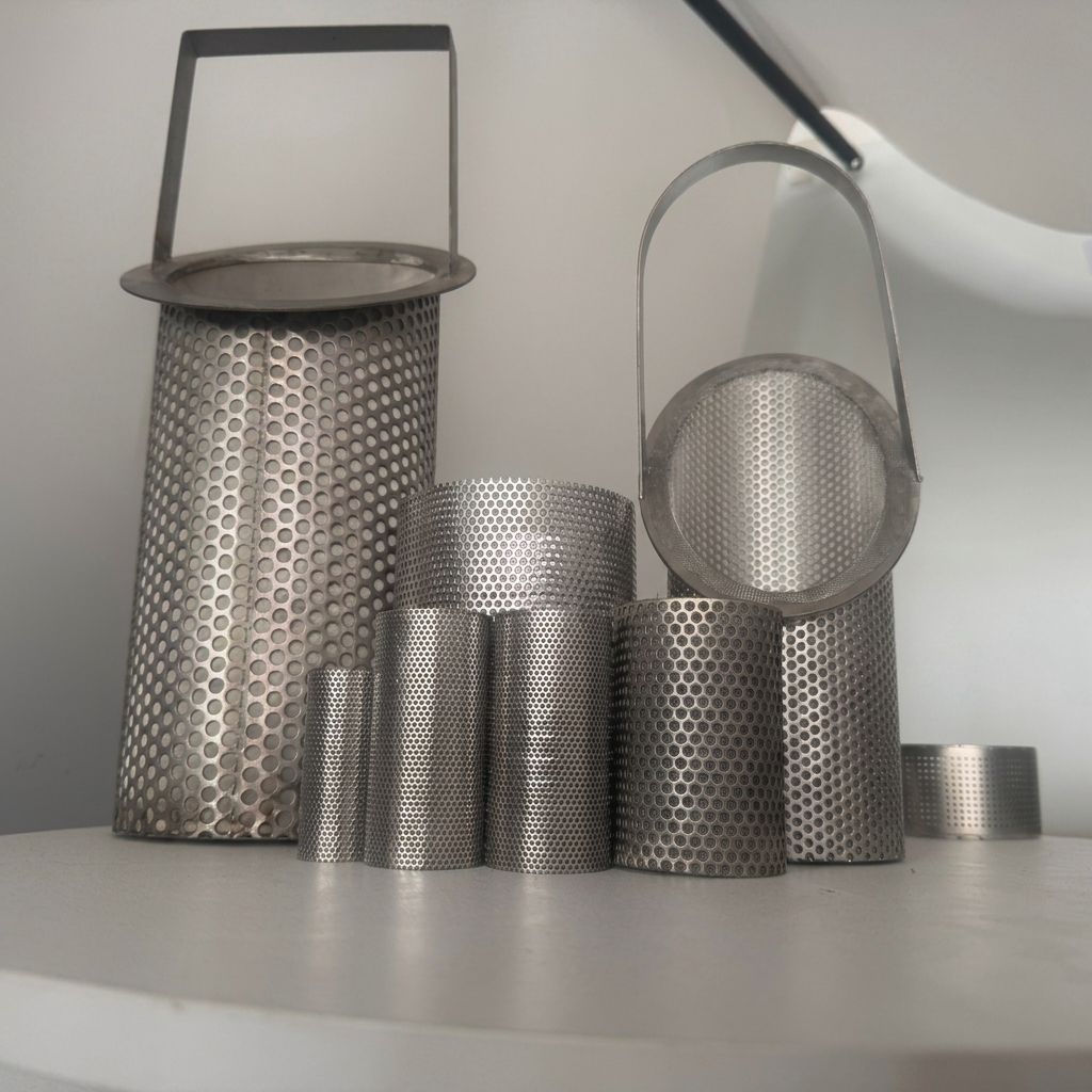 Custom stainless steel perforated filter baskets with lifting handles