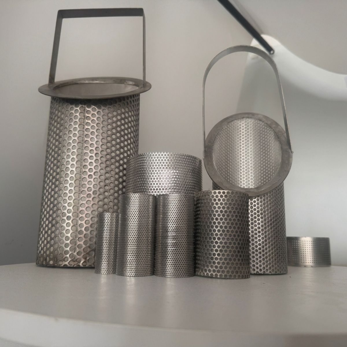 Custom stainless steel perforated filter baskets with lifting handles