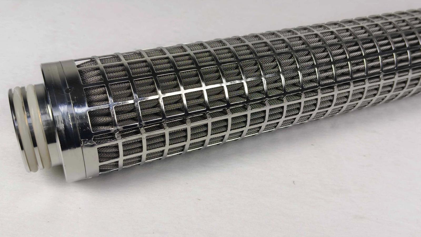 Stainless steel wire mesh filter cartridge samples arranged for inspection