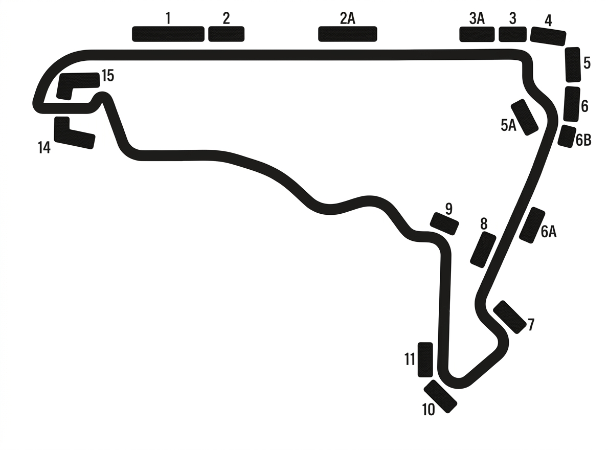 Track map of a Formula 1 circuit with numbered corners