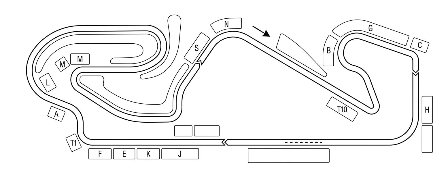 Map of the Circuit de Barcelona-Catalunya with grandstands marked
