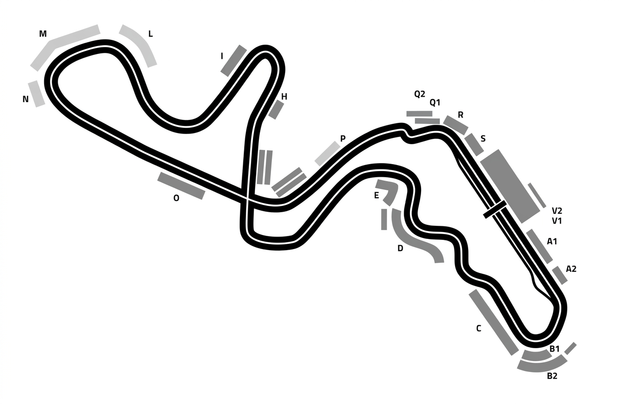 Map of the Suzuka circuit with labelled grandstands