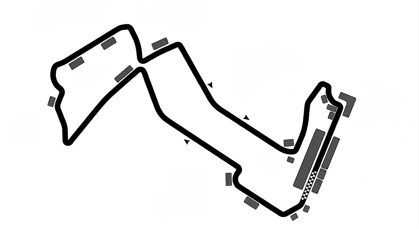 Outline track map of a Formula 1 circuit with grandstands marked