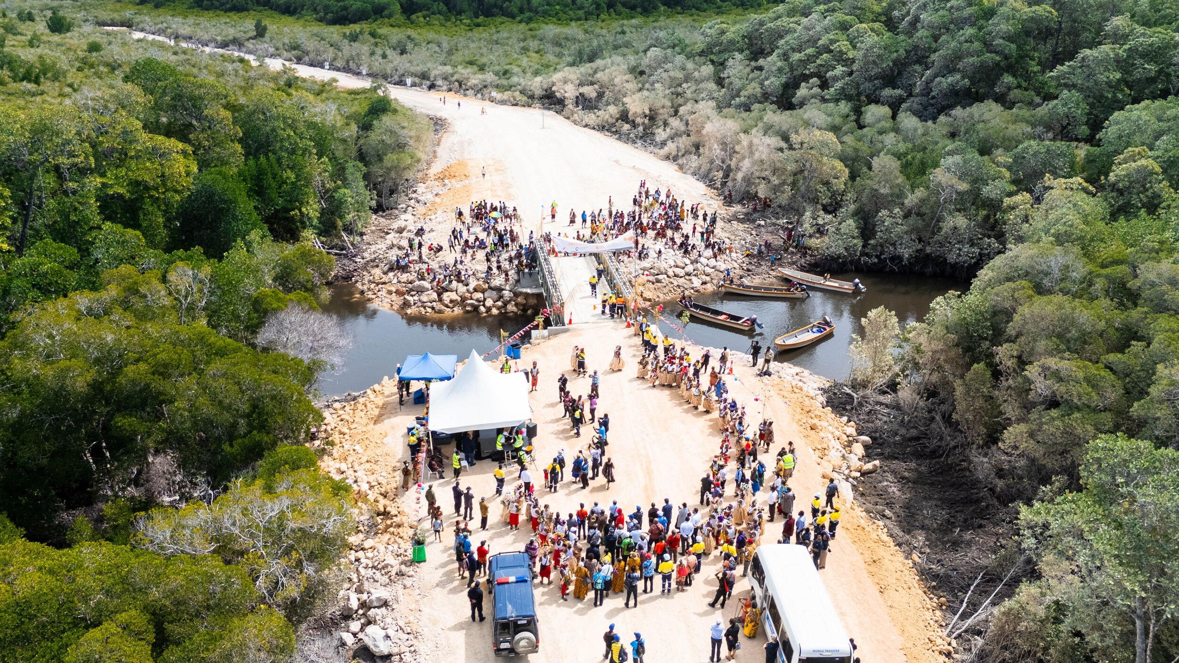 Crowds gathered for the opening of a new bridge built by Pacific Lime and Cement