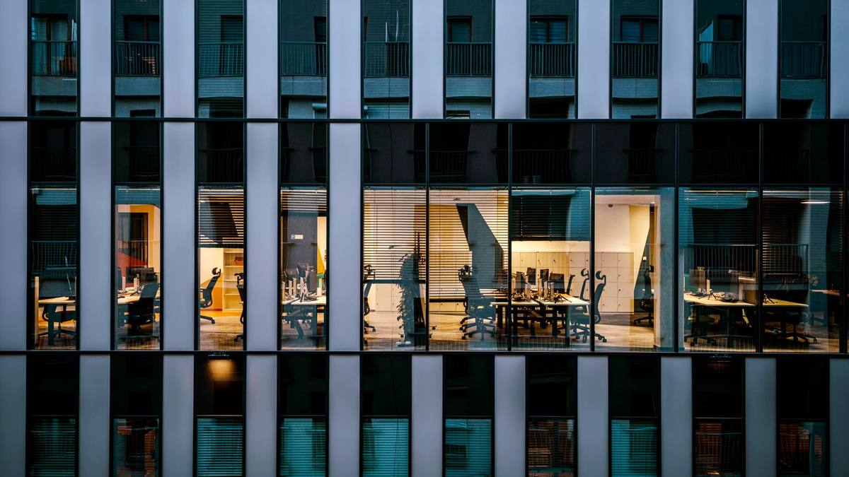 An illuminated modern office interior