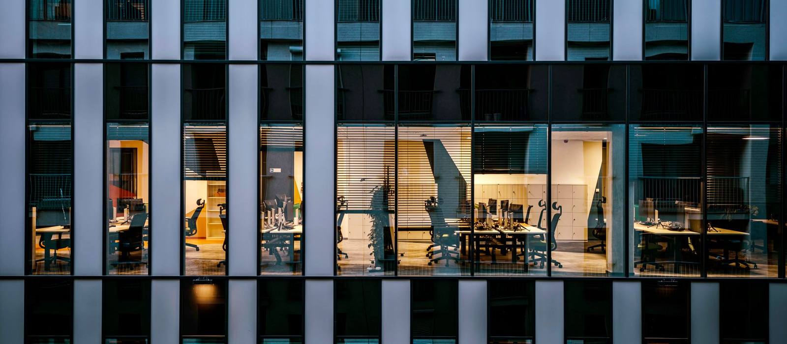 An illuminated modern office interior