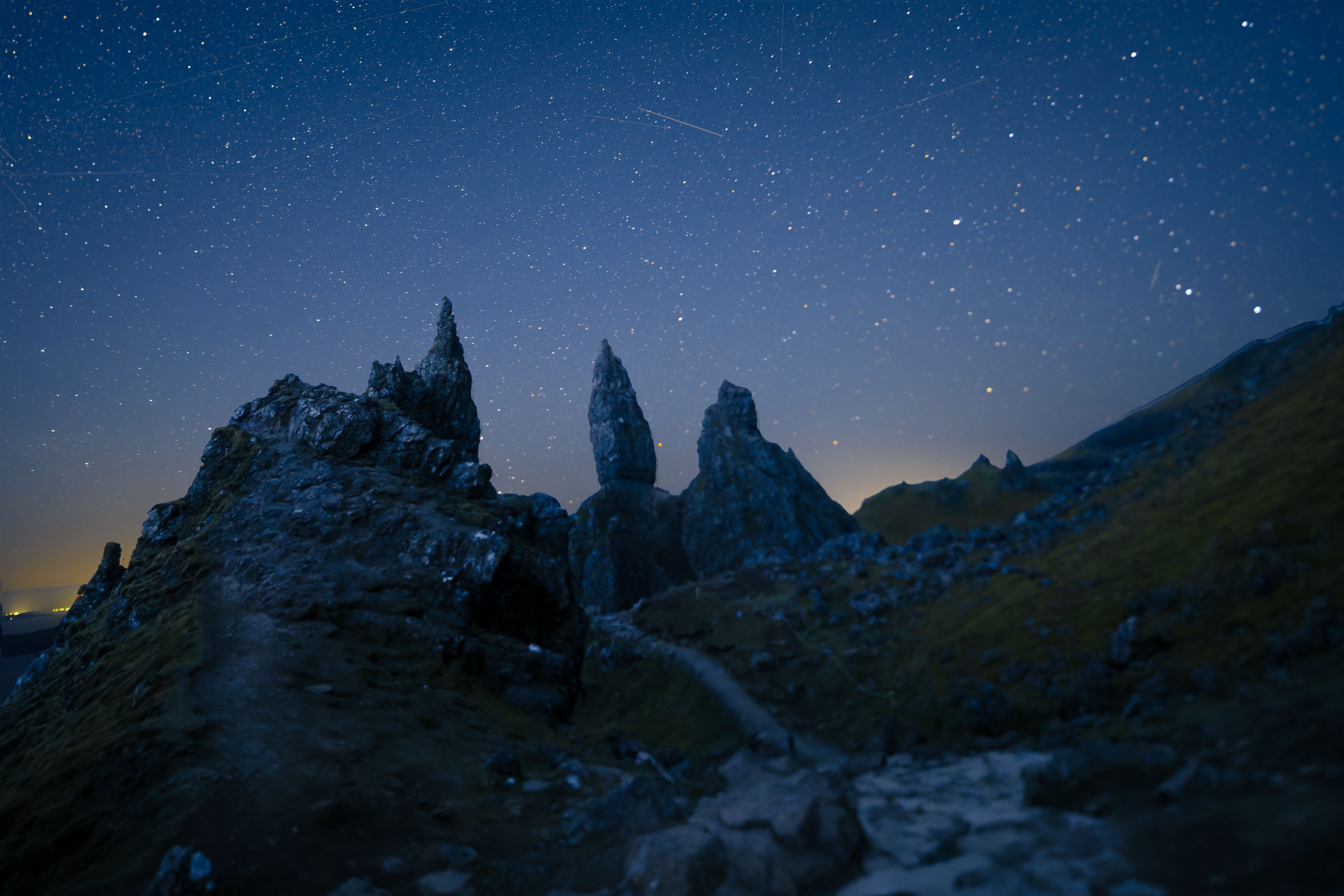 The old man of store with stars in the background