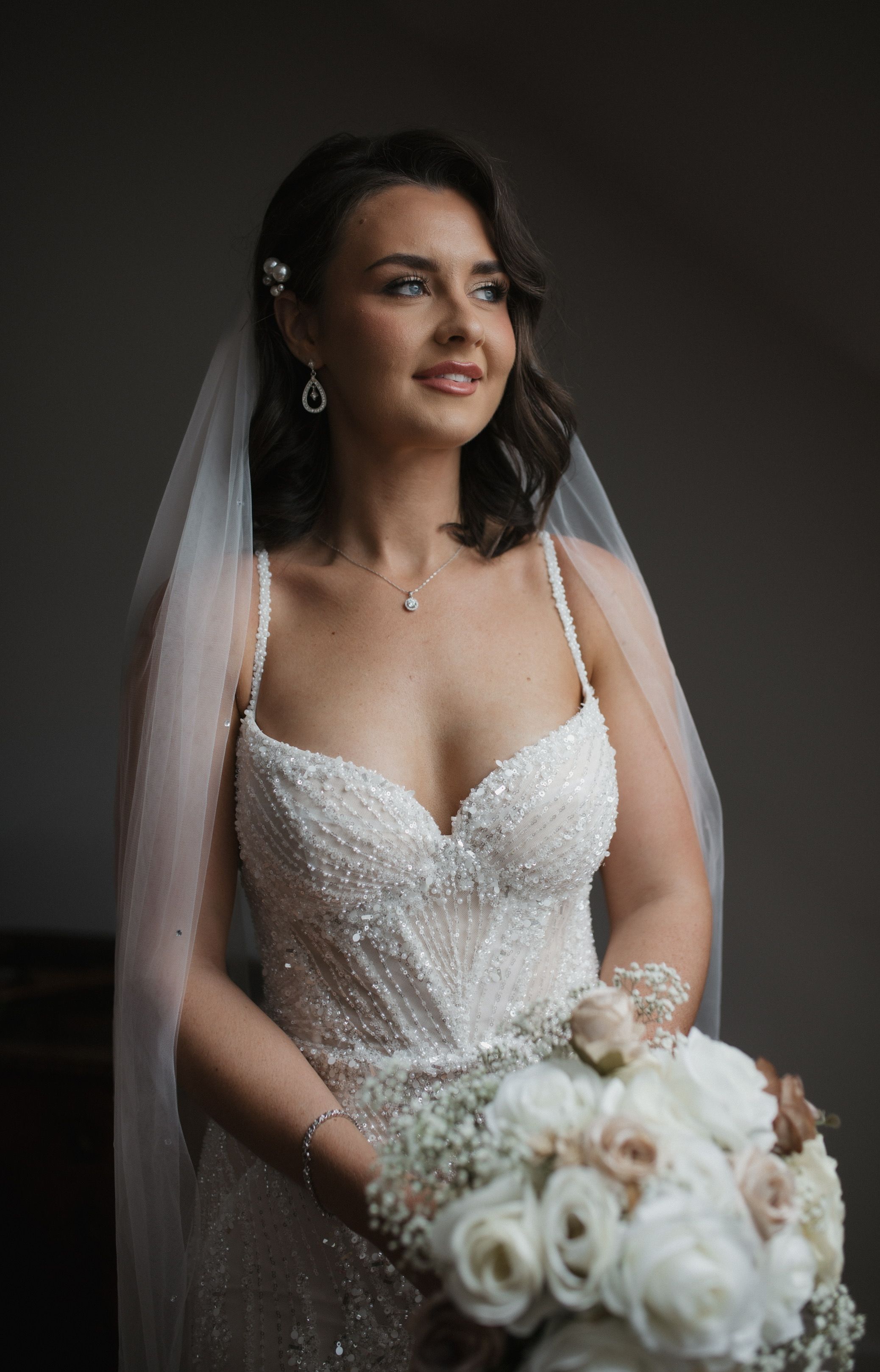 Bride posing on her wedding morning