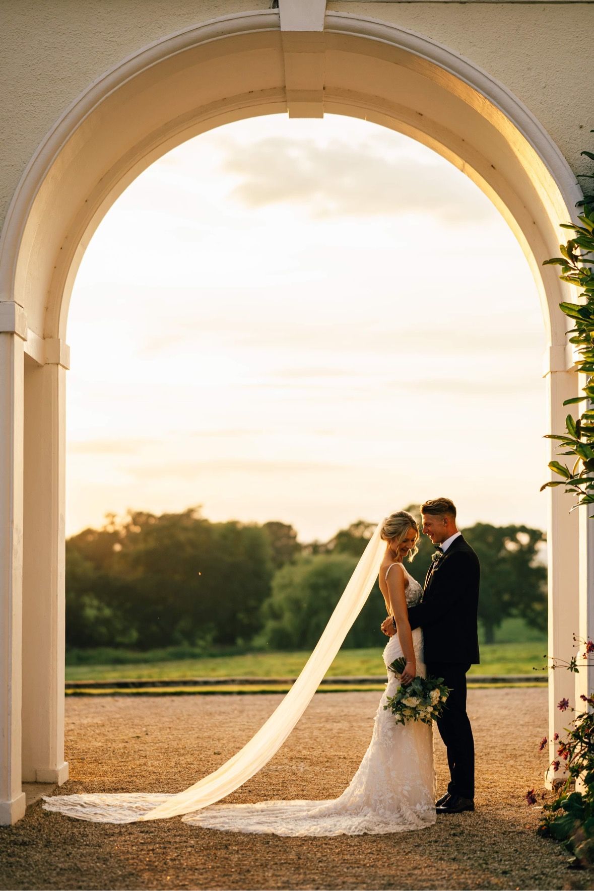bride and groom posing 