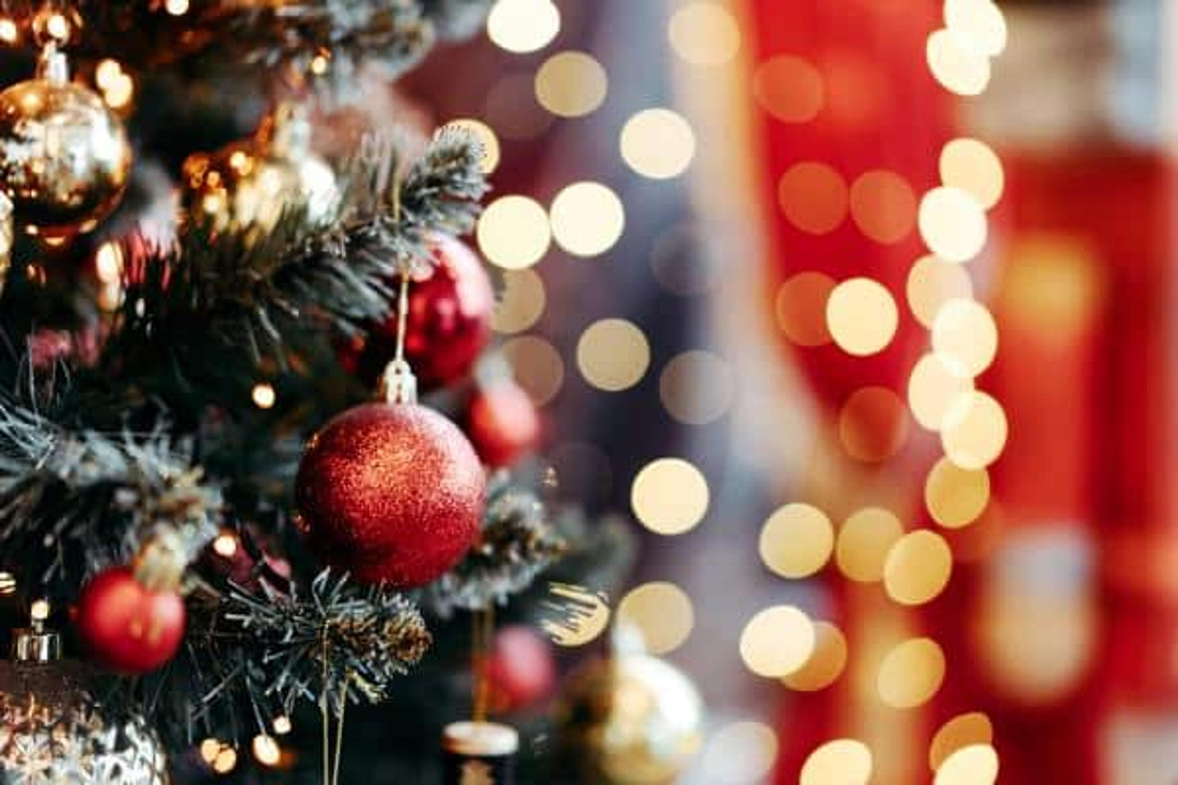 Red Christmas Ornaments on a Christmas Tree