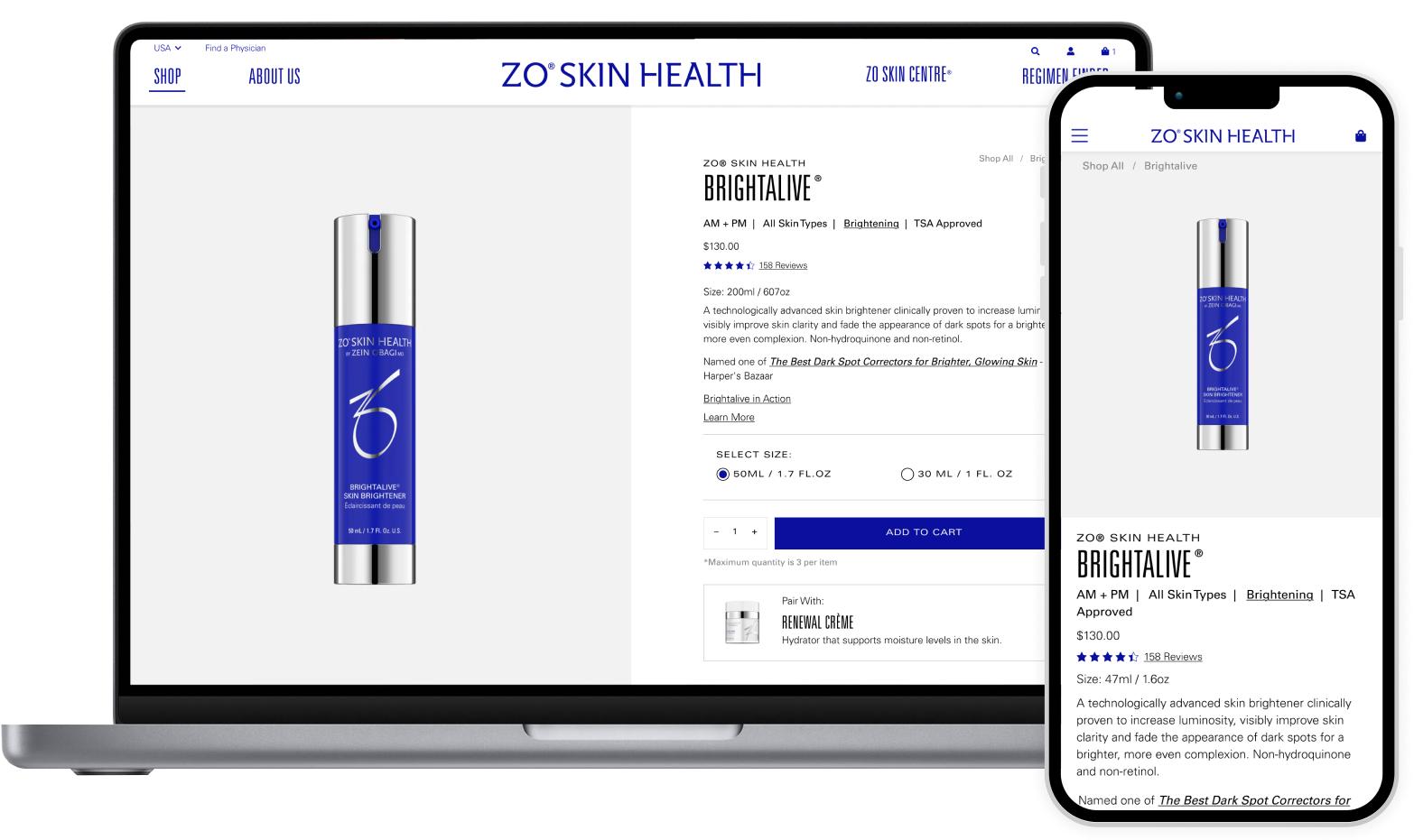 ZO Skin Health Desktop and Mobile Views