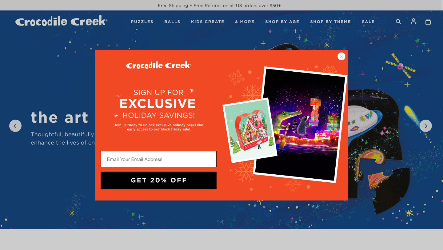 Crocodile Creek Holiday Newsletter Pop Up