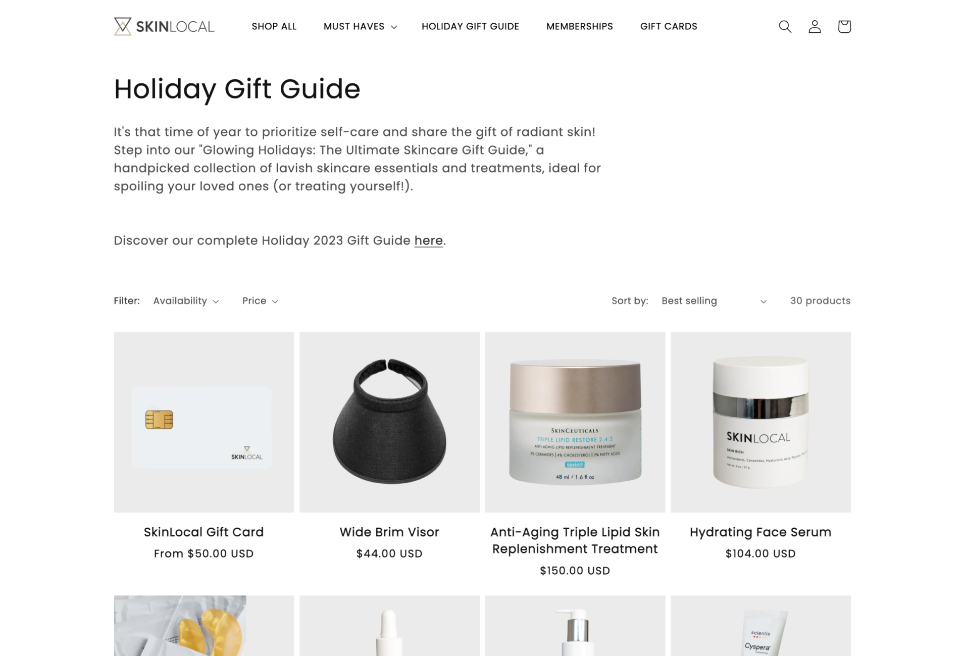 SkinLocal Gift Guide Landing Page