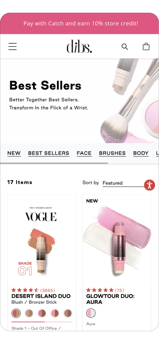 DIBS Beauty Mobile Category Page View