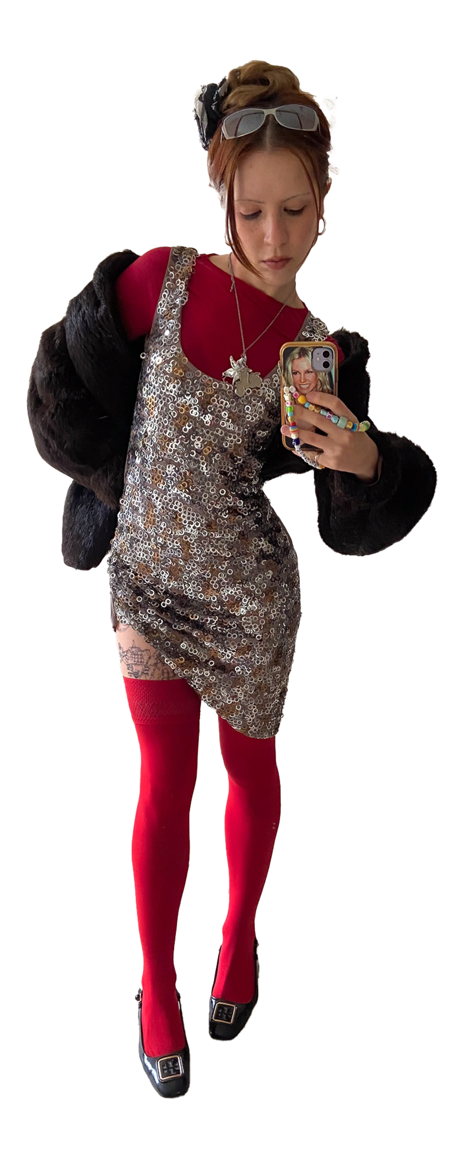 Top Intimissimi, Dress Vintage reconstructed by Clothilde, Coat Vintage, Shoes Tory Burch, Stockings Calzedonia, Sunglasses Gucci