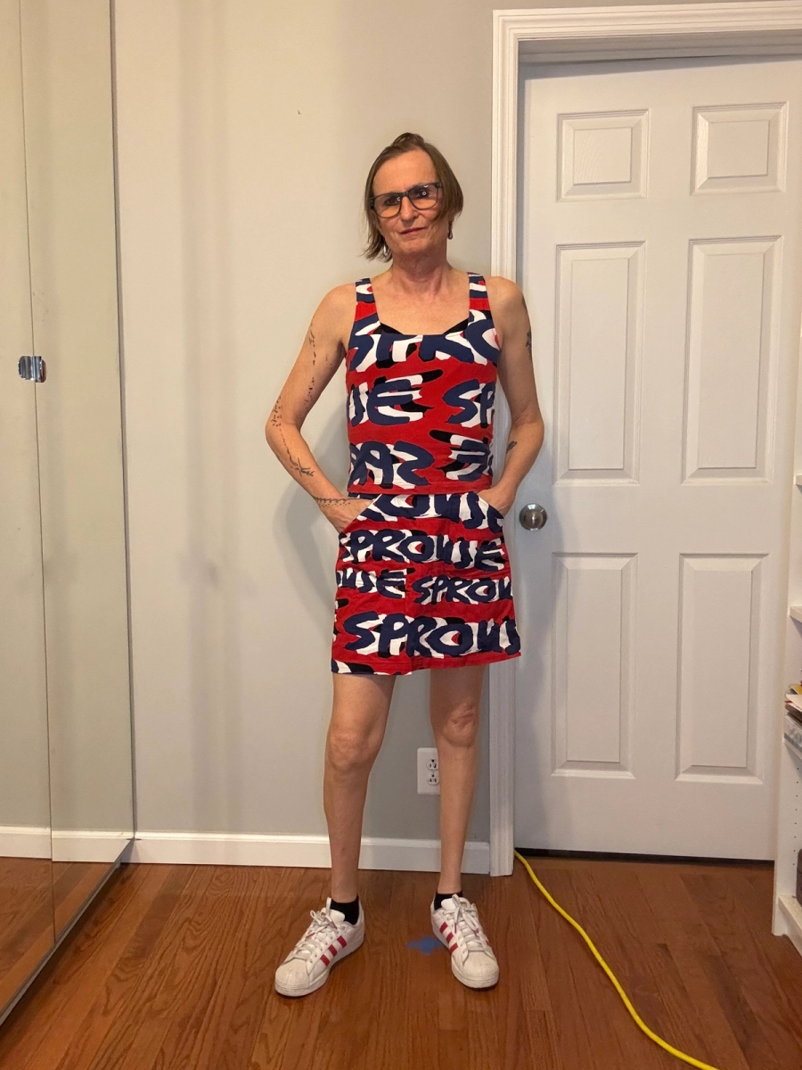 Top & Skirt Stephen Sprouse for Target vintage set, Shoes Adidas, Earrings Basque Design Center