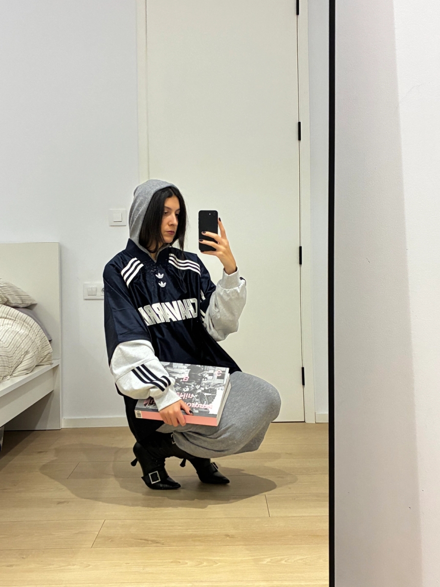 Hoodie Willy Chavarria x Adidas, Dress Vintage, Shoes Gala x Parfois | Book: Hip Hop at the End of the World: The Photography of Brother Ernie