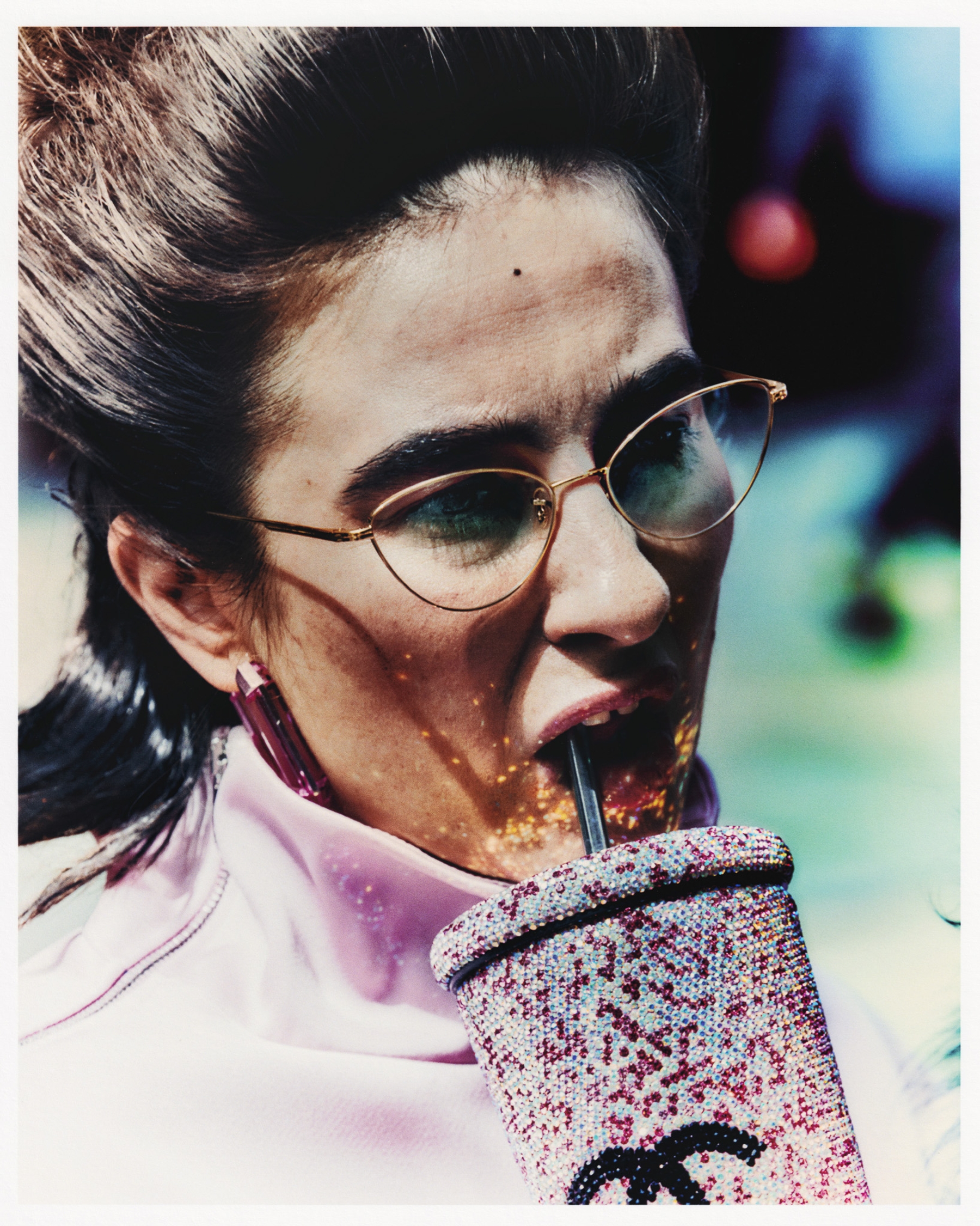 Sweater David Koma, Glasses Olivier People, Earrings Swarovski