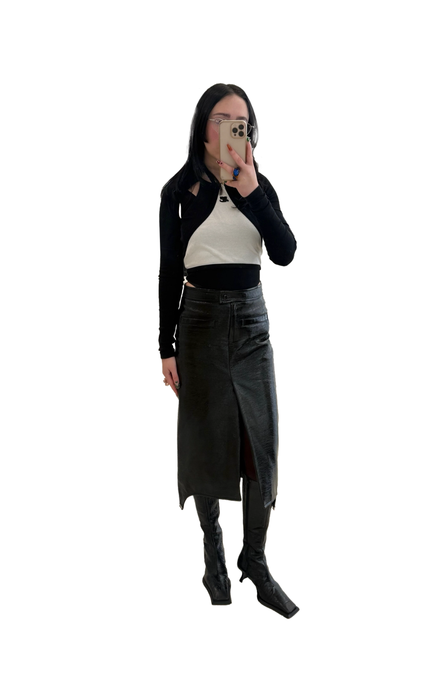 Left to right: Top & Skirt Courrèges, Boots Miista | Top Paolina Russo, Skirt Nike Sacai, Boots Miista