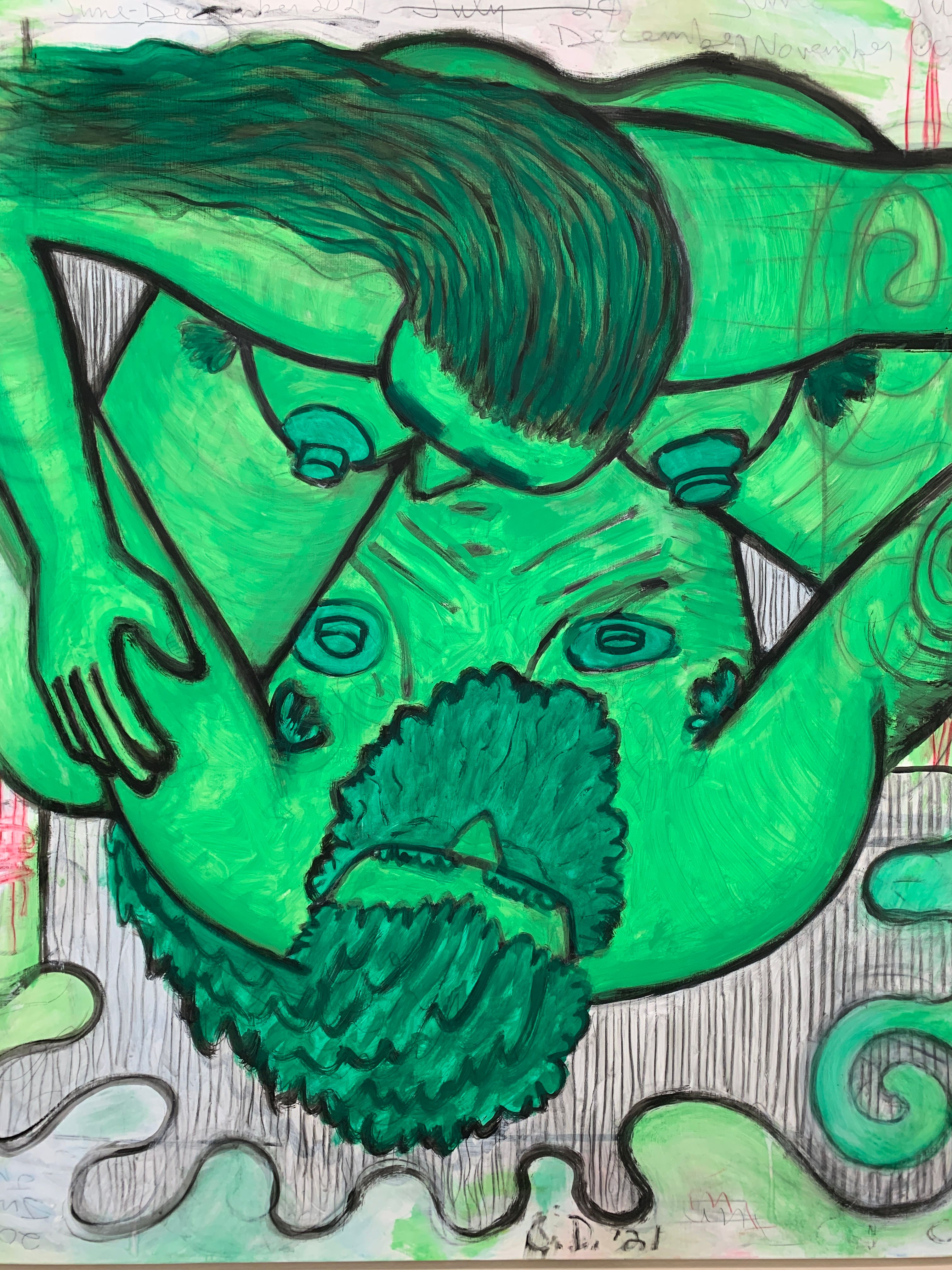 'Qualiascope: Freefall (three)', acrylic, crayon and pencil on gessoed linen