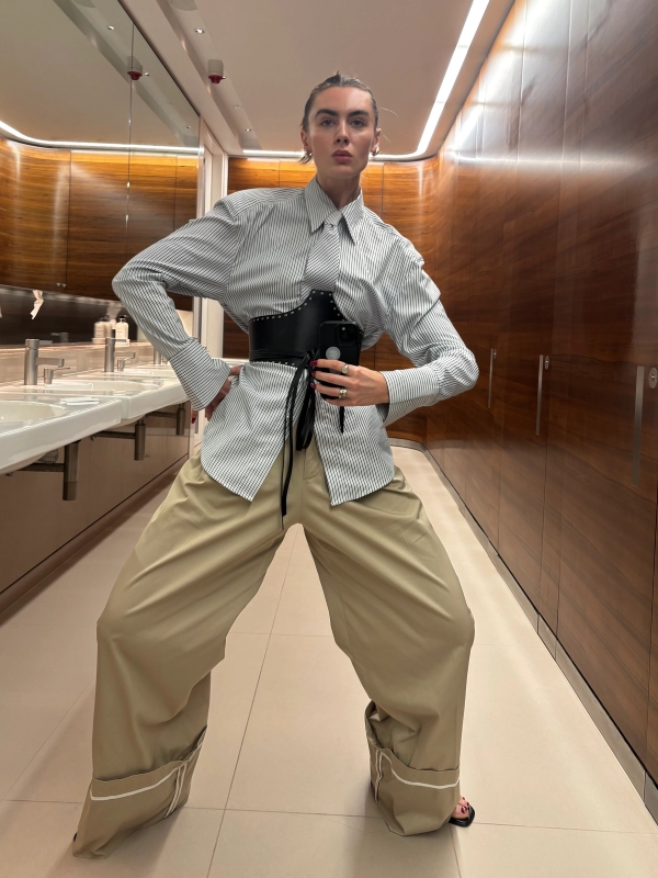 Left to right: Shirt Asos, Belt Iro Paris, Trousers Mango, Shoes Aloha | Shirt & Co-ord Aritzia, Shoes Margiela | Shirt Vinted, Belt & Vest Iro Paris, Boots Charles & Keith, Skirt Zara