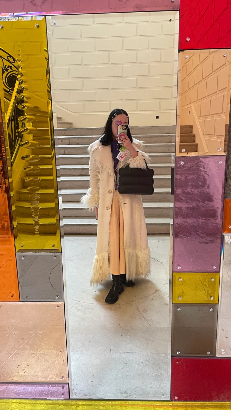 Left to right: Coat Bimba y Lola, Shoes Gucci, Skirt Thrift shop | Coat & Skirt Thrift shop, Shoes Miista, Bag Melissa
