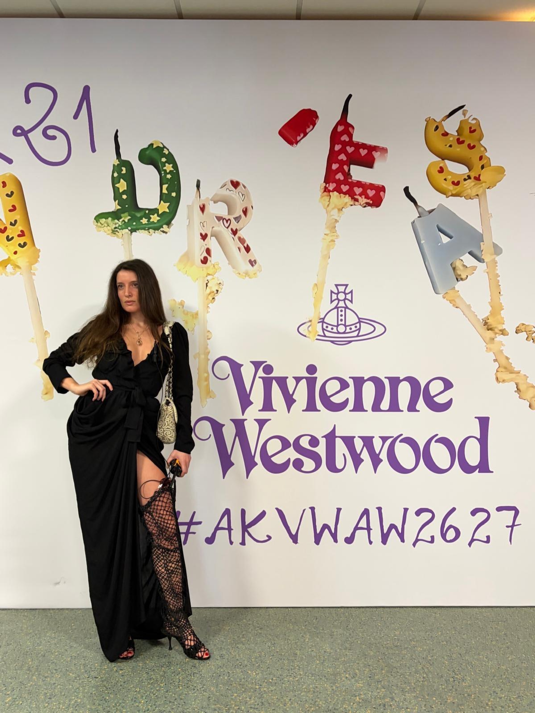 Dress & Bag Vivienne Westwood, Boots Andreas Kronthaler for Vivienne Westwood, Necklace her grandmother’s 