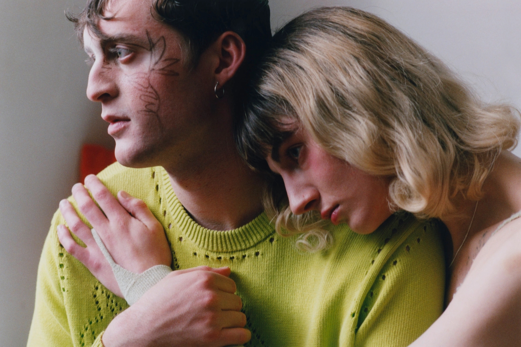 Left to Right: Harry: Sweater Liam Hodges, Earring models own / Josephine Jones: Top Isa Boulder, Necklace Georgia Kemball