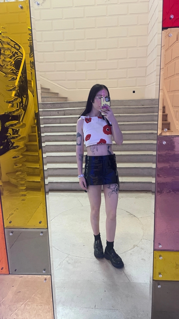 Left to right: Top Bourgine, Skirt Courrèges | Top & Leggings Misbhv, Skirt Weekday, Socks Nike x Sacai, Shoes Nike | Top Ottolinger, Raincoat COS, Skirt Sonia Rykiel, Bag Melissa, Shoes Miista