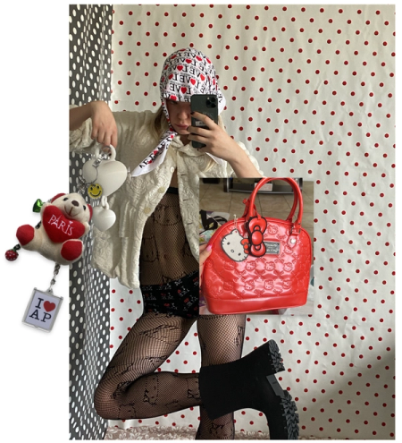 From left to right: Jacket : Stefan Cooke /
Boots: Balenciaga - Jacket: KNWLS /
Dress: Kiko Kostadinov / 
Shoes: Balenciaga - Scarf: Vintage /
Jacket: Vintage /
Tights: Hello Kitty /
Hot Pants: Ashley Williams /
Bag: Amanda Glickman /
Keyring: Amber Pickup /
Boots: Balenciaga - Scarf: Vintage /
Jacket: Vintage /
Tights: Hello Kitty /
Hot Pants: Ashley Williams /
Bag: Amanda Glickman /
Keyring: Amber Pickup /
Boots: Balenciaga