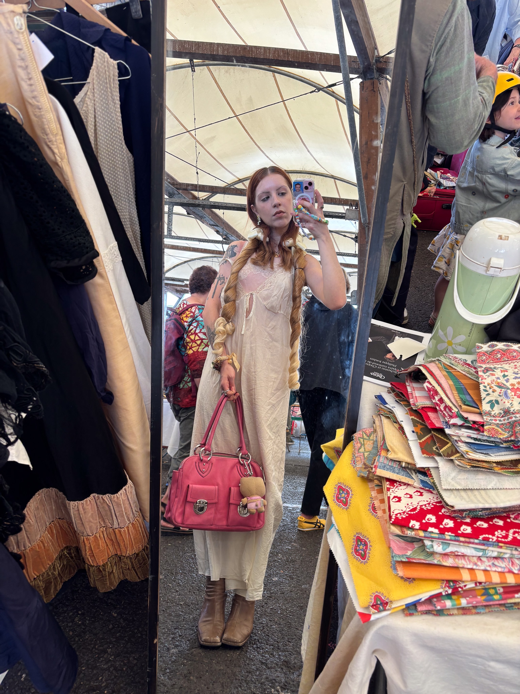 Slip dresses, Shoes & Bracelet Vintage, Headpiece worn as necklace handmade by Clothilde, Bag Marc Jacobs