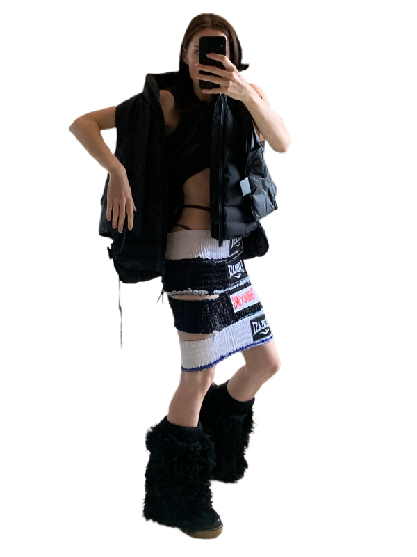 puffer jacket ADIDAS, top OTTOLINGER, skirt DIY, boots DOLCE&GABBANA vintage