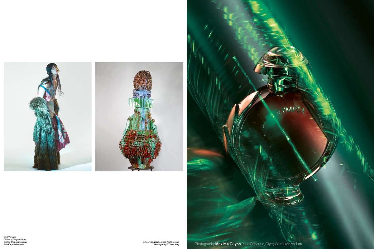 Paco Rabanne, Olympéa eau de parfum
OPPOSITE PAGE, LEFT TO RIGHT, Photography by Benjamin Lennox, Artwork Virginia Leonard, Photography © Oliver King