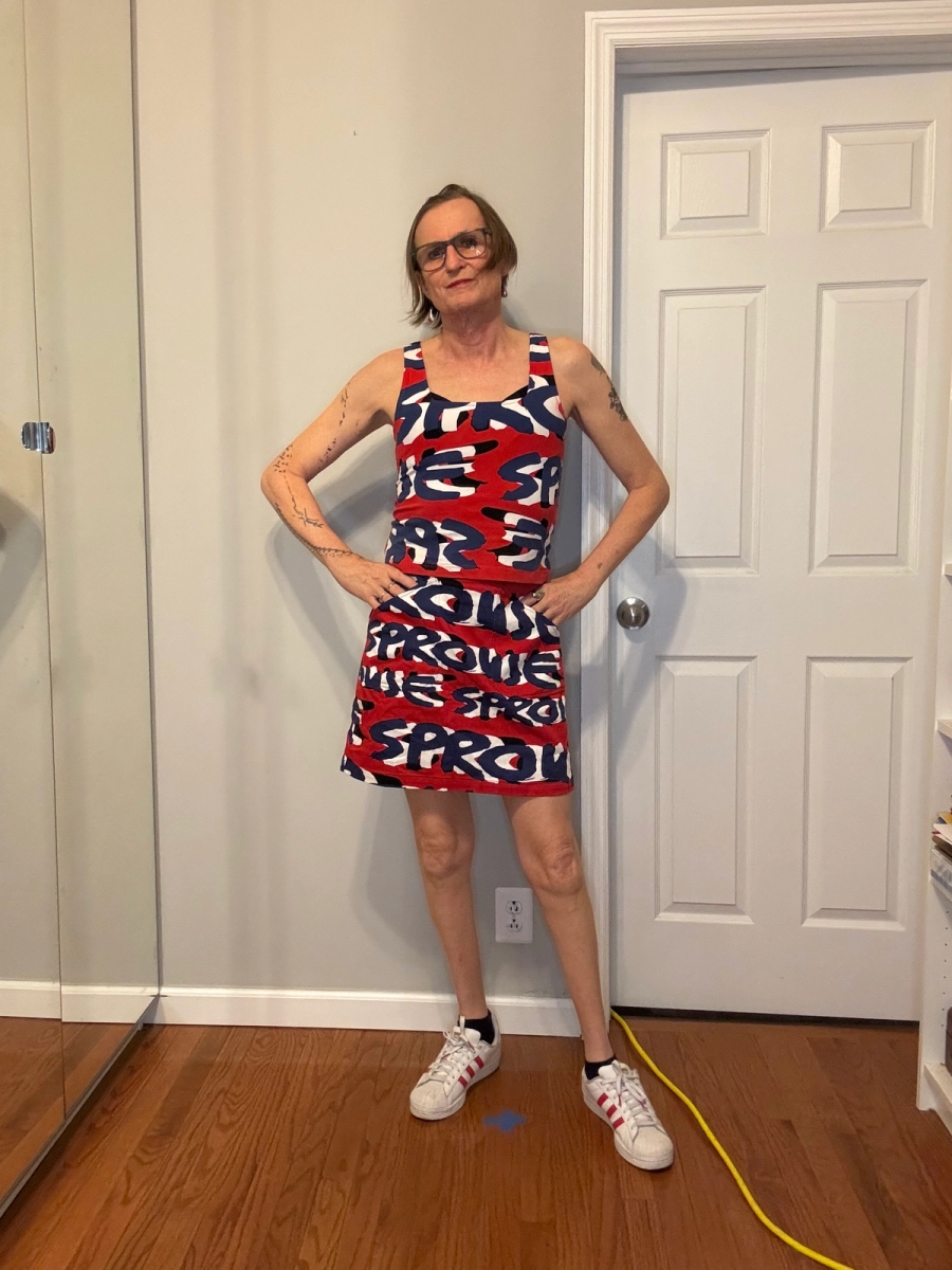 Top & Skirt Stephen Sprouse for Target vintage set, Shoes Adidas, Earrings Basque Design Center