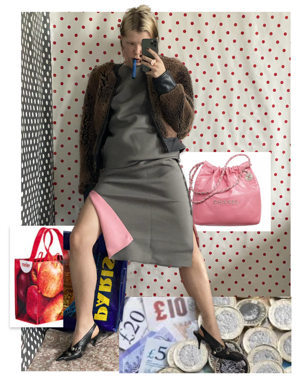 From left to right: Hat: Vintage /
Jacket: Natasha Zinko /
Skirt: Natasha Zinko /
Socks: Ashley Williams /
Boots: KNWLS - Earrings: Chanel /
Jacket: KNWLS /
Dress: Amber Pickup /
Shoes: Balenciaga - Earrings: Chanel /
Jacket: KNWLS /
Dress: Amber Pickup /
Shoes: Balenciaga