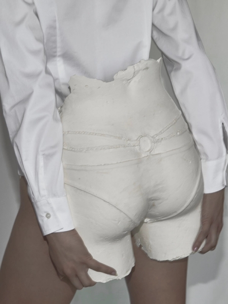 Left to right: Plastered Shorts Chanel, Necklaces Justine Clenquet | Plastered Underwear Sexodrome | Shirt MA/RE